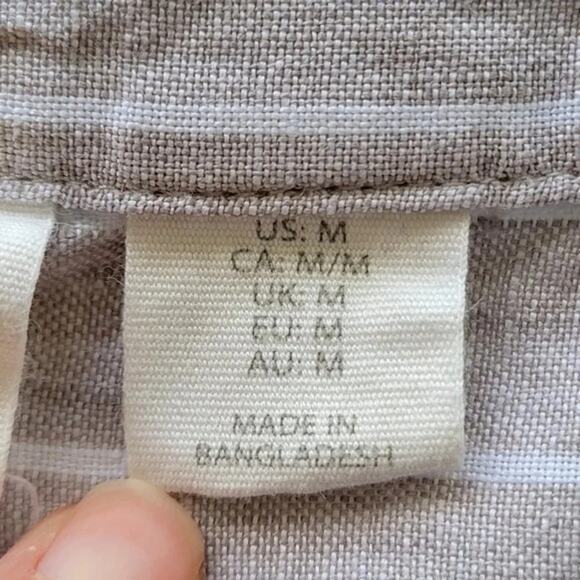 C&C California Long Sleeve Striped Linen Top Tan White Women Size M Round Neck - Picture 8 of 9